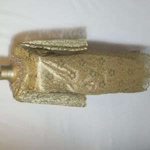 Teri Jon Metallic Lace Midi Dress